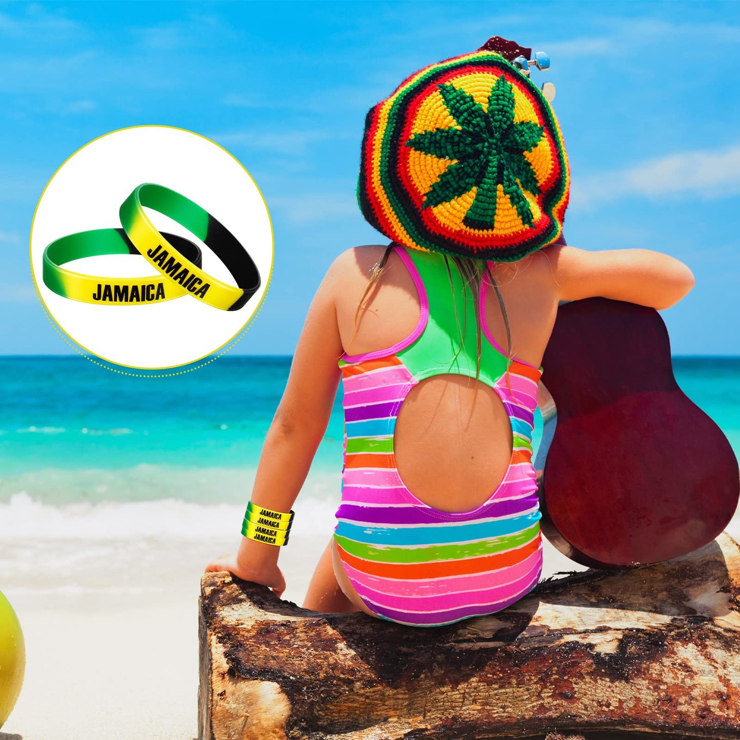 Leitee Jamaican Silicone Bracelet Bulk Black Yellow Green Rubber Wristband for Men Women Jamaican Birthday Party (50 Pcs)
