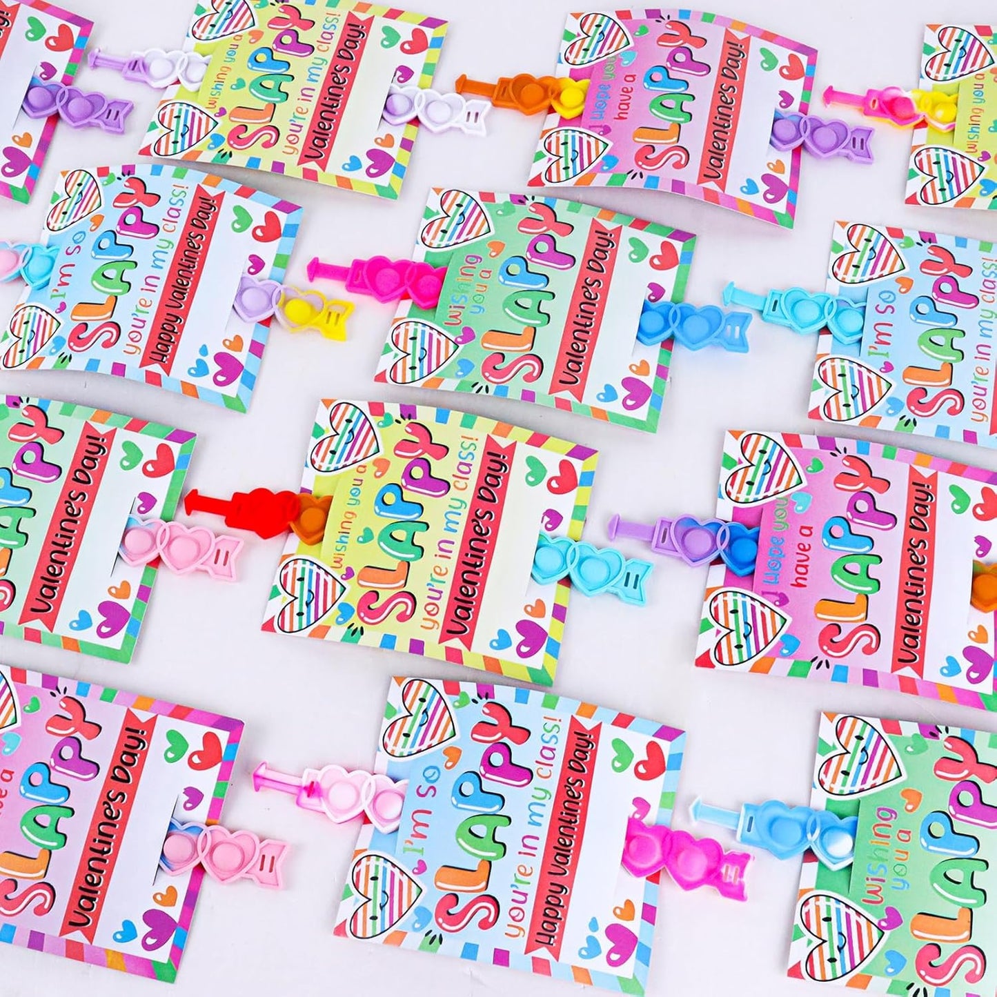 24 Packs Valentine Day Party Favors Kids, Heart Pop Fidget Toys Bulk Bracelets Cards for Kids School Classroom Prizes, Valentine