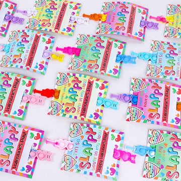 24 Packs Valentine Day Party Favors Kids, Heart Pop Fidget Toys Bulk Bracelets Cards for Kids School Classroom Prizes, Valentine