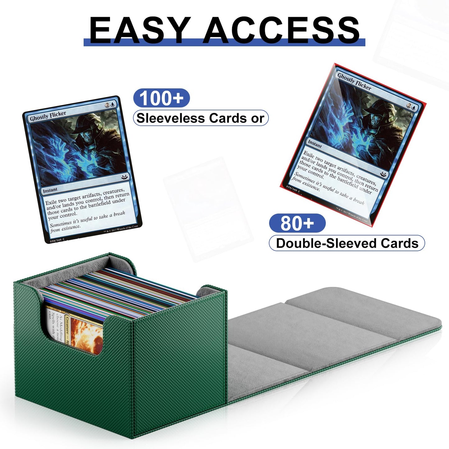 Tioplior Card Deck Box Fit For Mtg Deck Box With Black Card Dividers, 4 Pack Horizontal Leather Deck Card Box For Tcg Magic Commander Trading Card Deck Box Card Storage Box