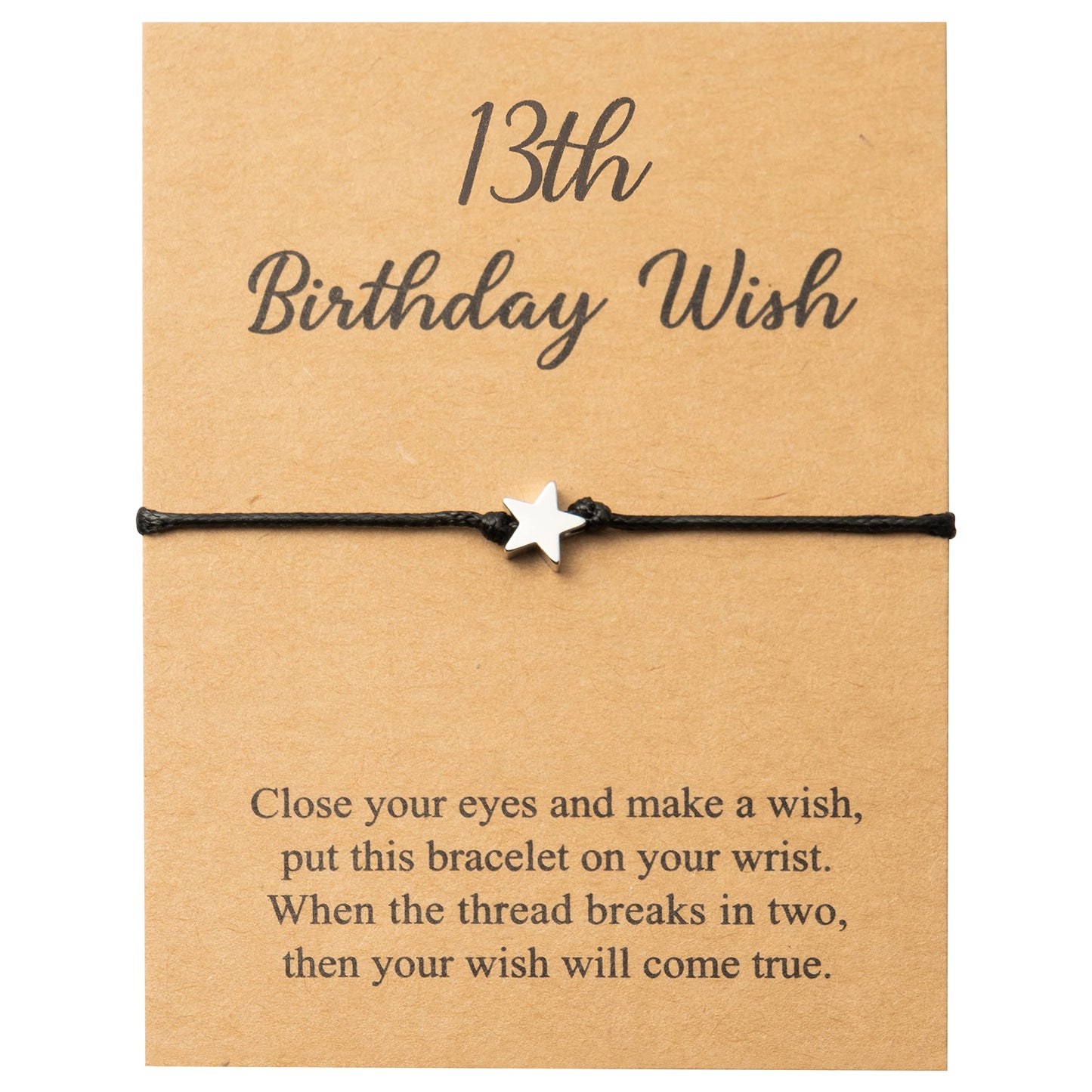 WATINC 13th Birthday Wish Bracelet, Adjustable Star Cord Bracelets with Make A Wish Cards, Friendship Simple Handmade Jewelry Bi
