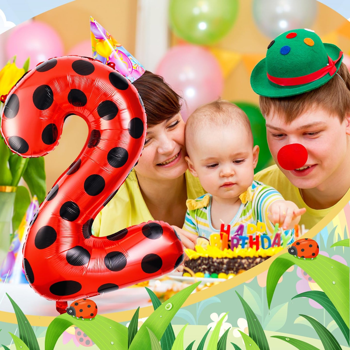 Lunmon 40 Inch Ladybug Large Number 2 Balloon 40 Inch Ladybug Balloon Birthday Decorations Supplies Black Red Polka Dots Ladybir