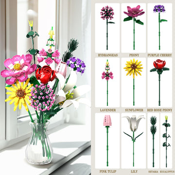 Linkowin Flower Bouquet Building Set, 699Pcs Creative Diy Plant Bouquet Decoration,10 Unique Flower Bouquet For Girls Women Adul