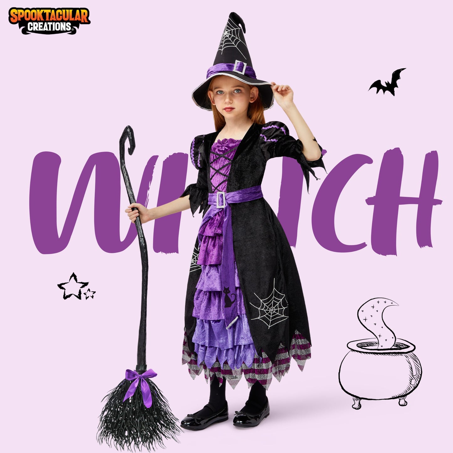Spooktacular Creations Fairytale Witch Cute Witch Costume Deluxe Set With Broom For Girls (S 5-7)