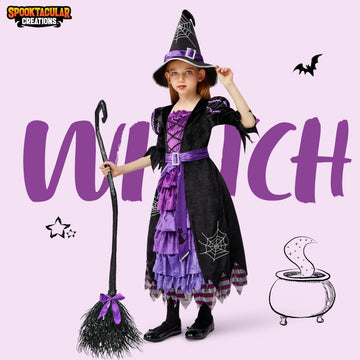 Spooktacular Creations Halloween Fairytale Witch Dress For Kids, Girls Cute Witch Costume Deluxe Set With Broom For Toddler Hall
