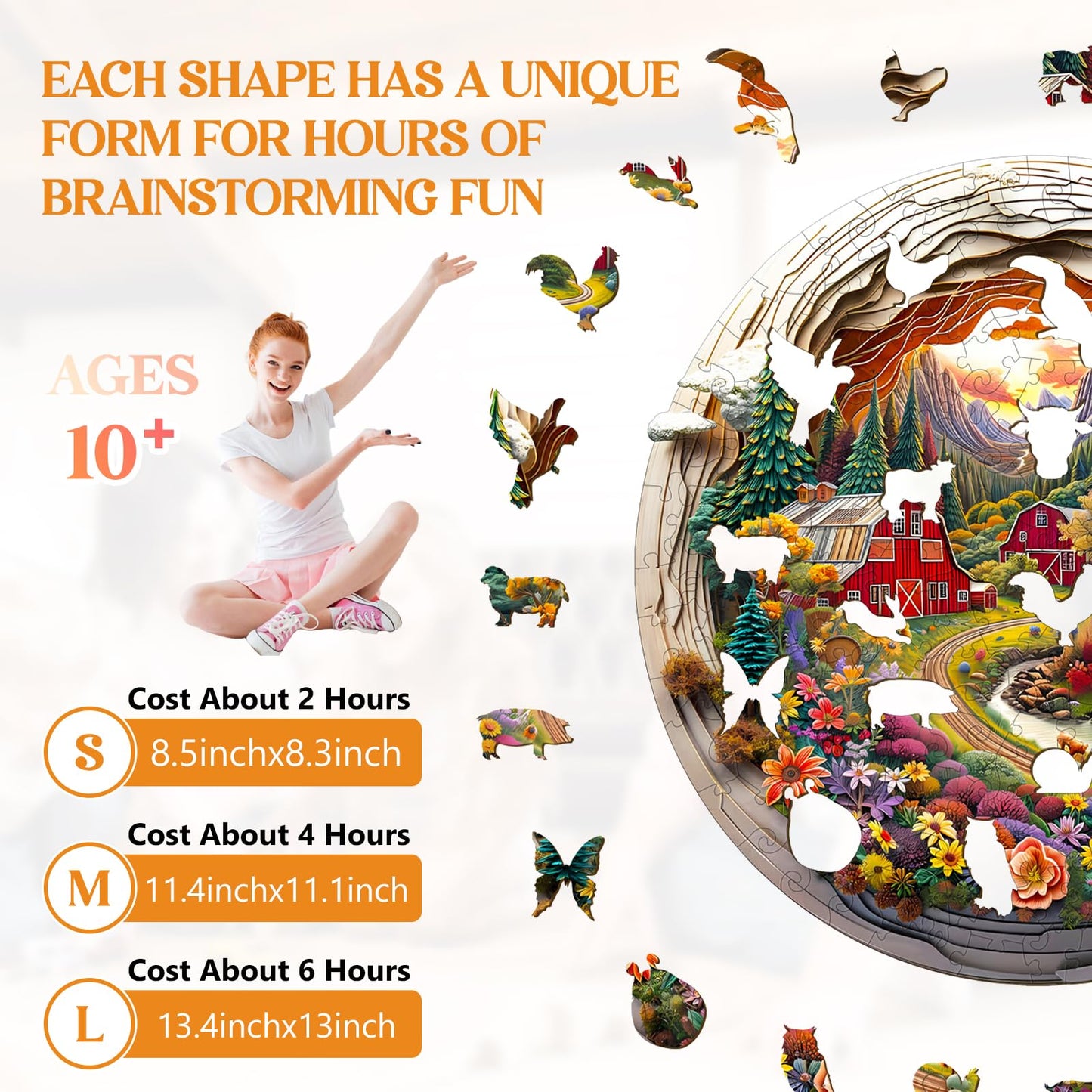 Wooden Puzzles for mature-themeds  3D Vision Effect-3D Farm Wood Puzzles mature-themed  Unique Animal Shaped Wooden Jigsaw Puzzle  Christmas Birthday Gifts for Puzzle Lovers  Family and Friends(S-8.5 * 8.3in 100pcs)