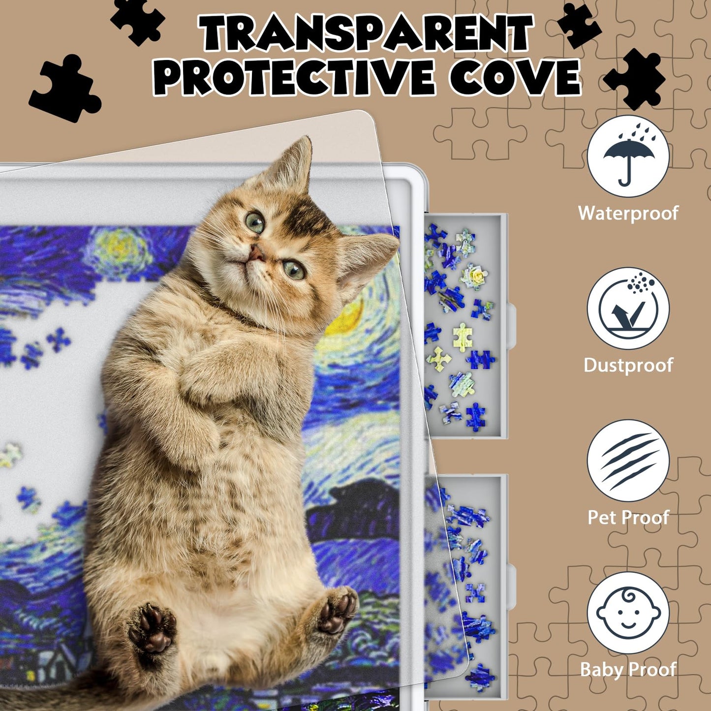 1500 Piece Rotating Puzzle Board 4 Drawers And Cover, 35'X28' Double Sided Felt Mat Portable Jigsaw Puzzle Table With Lazy Susan Spinning For Adults And Kids