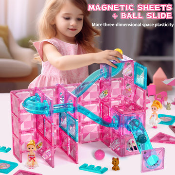 Magnets Tile Set, Upgrade Diy Castle Theme 160 Pcs Building Blocks Magnets Toys, 3D Magnet Puzzles Stacking Blocks For Boys Girls, Learning By Playing Games To Improve Imagination And Creativity