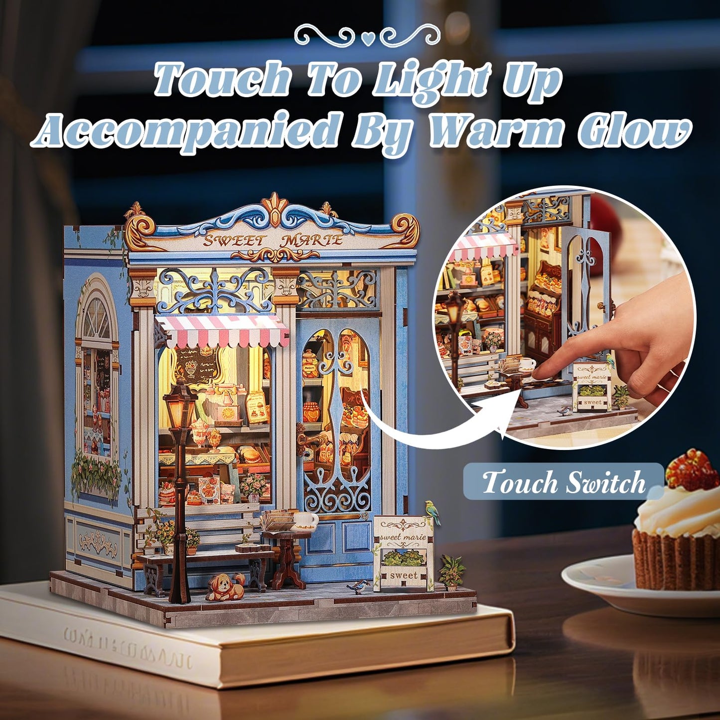 Fsolis Book Nook Kit - DIY Miniature House Kit 3D Puzzles for mature-themeds and Beginners  242 pcs  Booknook Bakery Bookshelf Decor Tiny House Gifts for Women Teenagers Book Lovers (Sweet Marie)