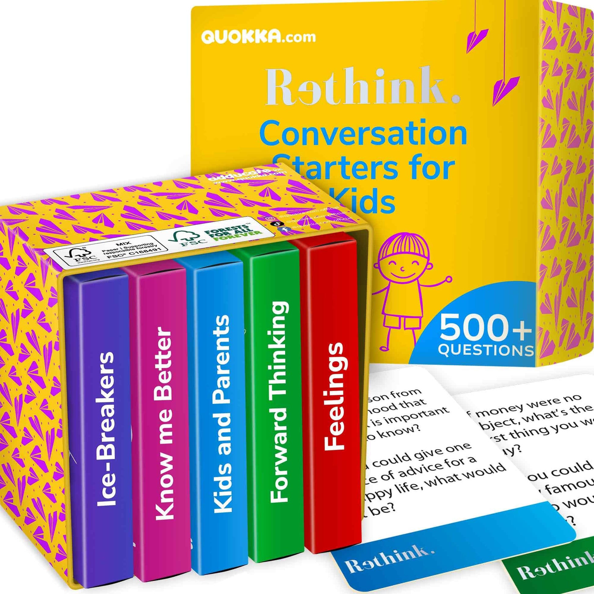 Quokka Conversation Cards Game - Kids Edition | 500 Questions | Premium Version | Share Thoughts - Fun Talking Board Game For Family Night