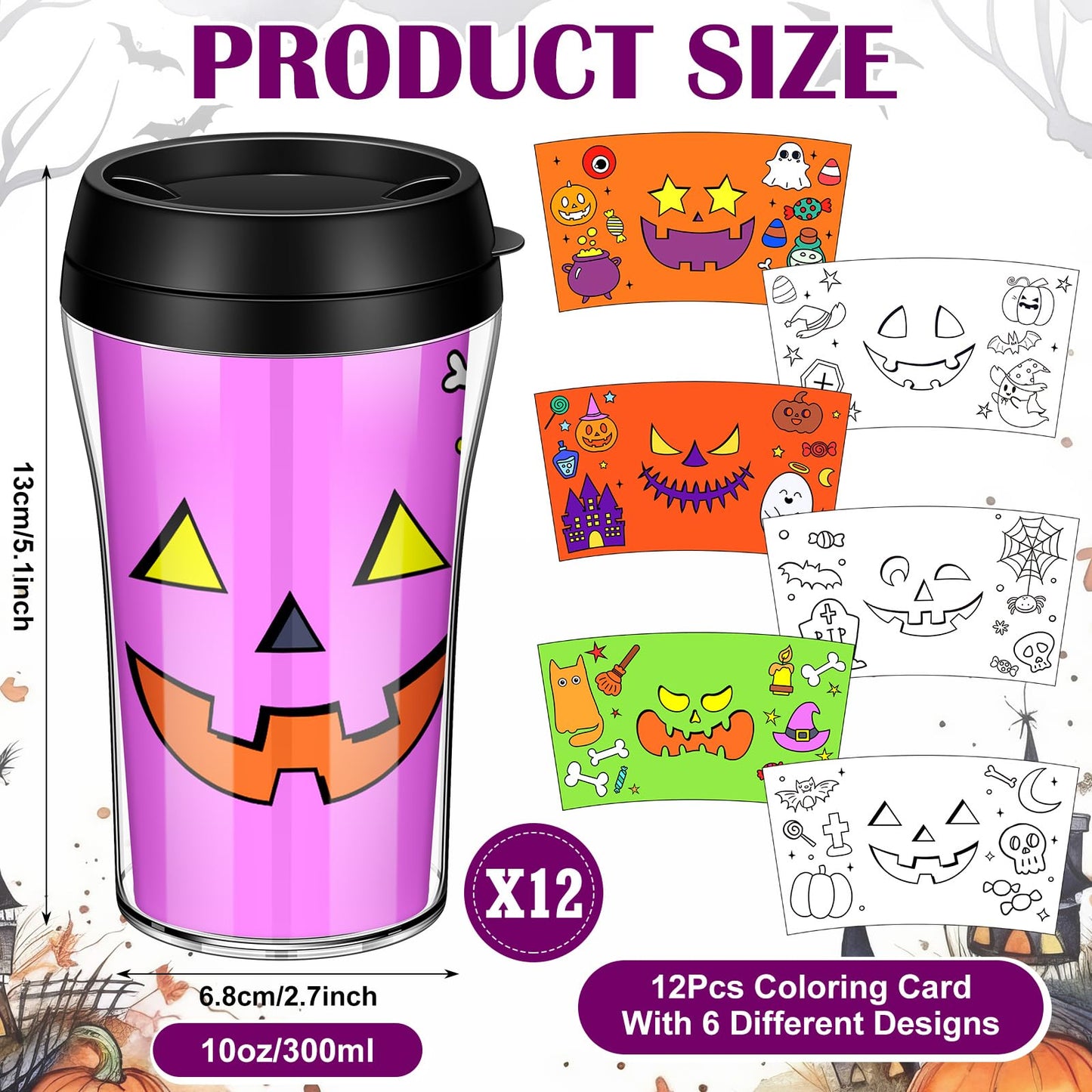Yiyiring 12 Set Color Your Own Jack O Lantern Panting Cups - 10 oz Plastic Mug Crafts for Halloween Party Gifts & Home Project A