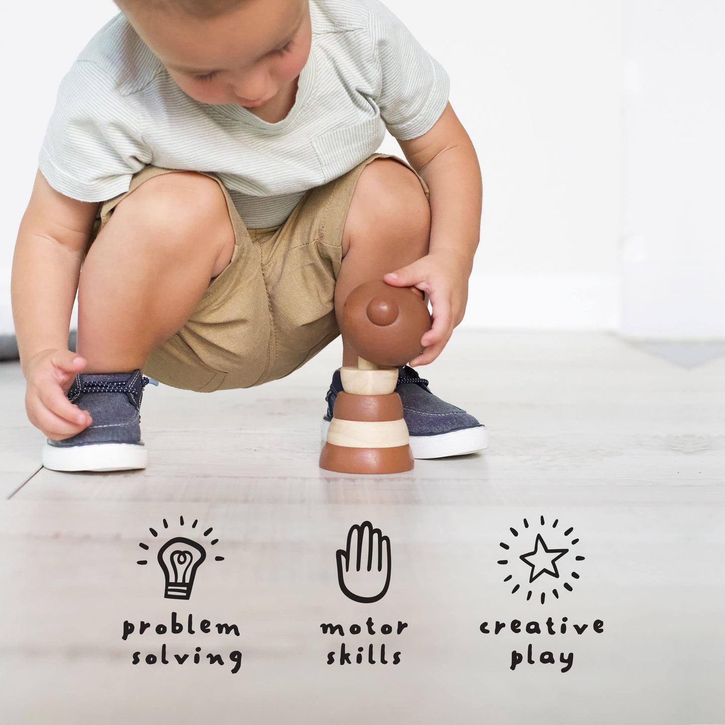 Wee Gallery Wood Stacker (Cat) Classic Learning Toy For Baby Development, Motor Skills, Problem Solving Activity, Child Safe Natural Materials, For Ages 18 Months And Up