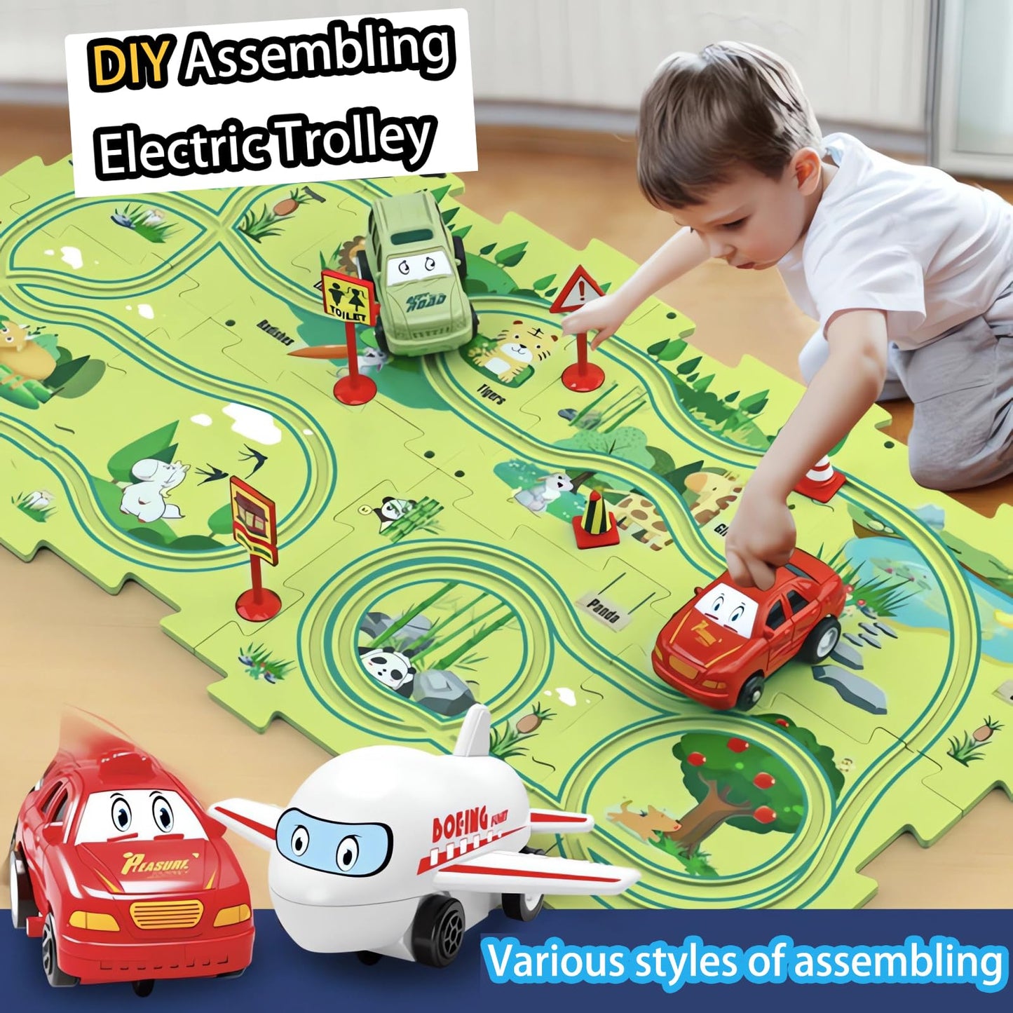 4 Year Old Boy Birthday Gift, Puzzle Racer Kids Car Track Set Puzzle Racer Car Track Set With Roadmap Puzzle Track Car Play Set