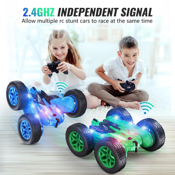 CoziBB Remote Control Car, RC Cars with Strip Lights and Headlight, 2 Hours Long Battery Life, 4WD Double-Sided 360 Flips Rotati