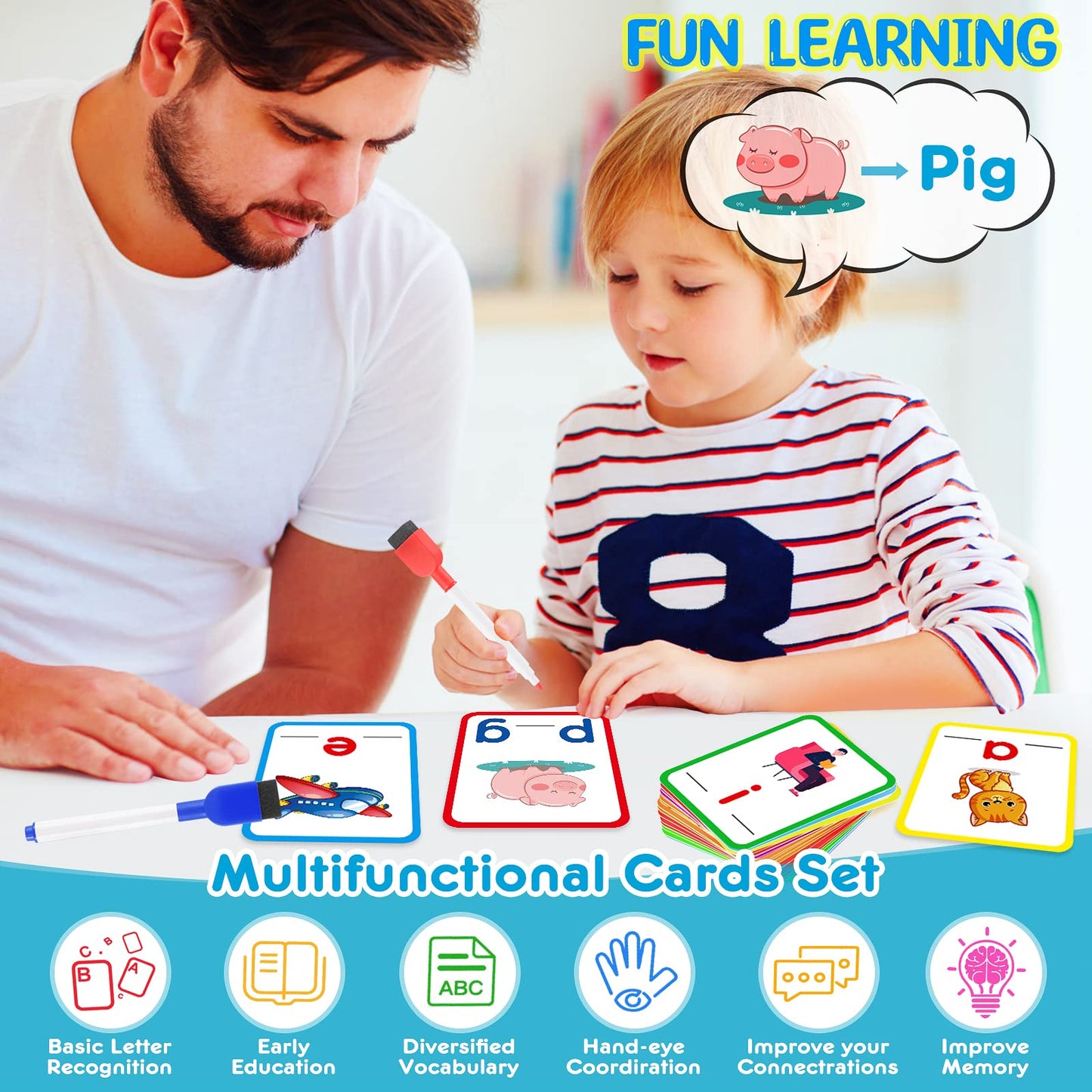 Kmuysl Learning Toys For 2 3 4 5 Years Olds Boys Girls, Short Vowel Spelling Flashcards, Cvc Sight Words Handwriting Cards, Learn To Write Phonics Flash Cards, Presschool Educational Toy For Kids