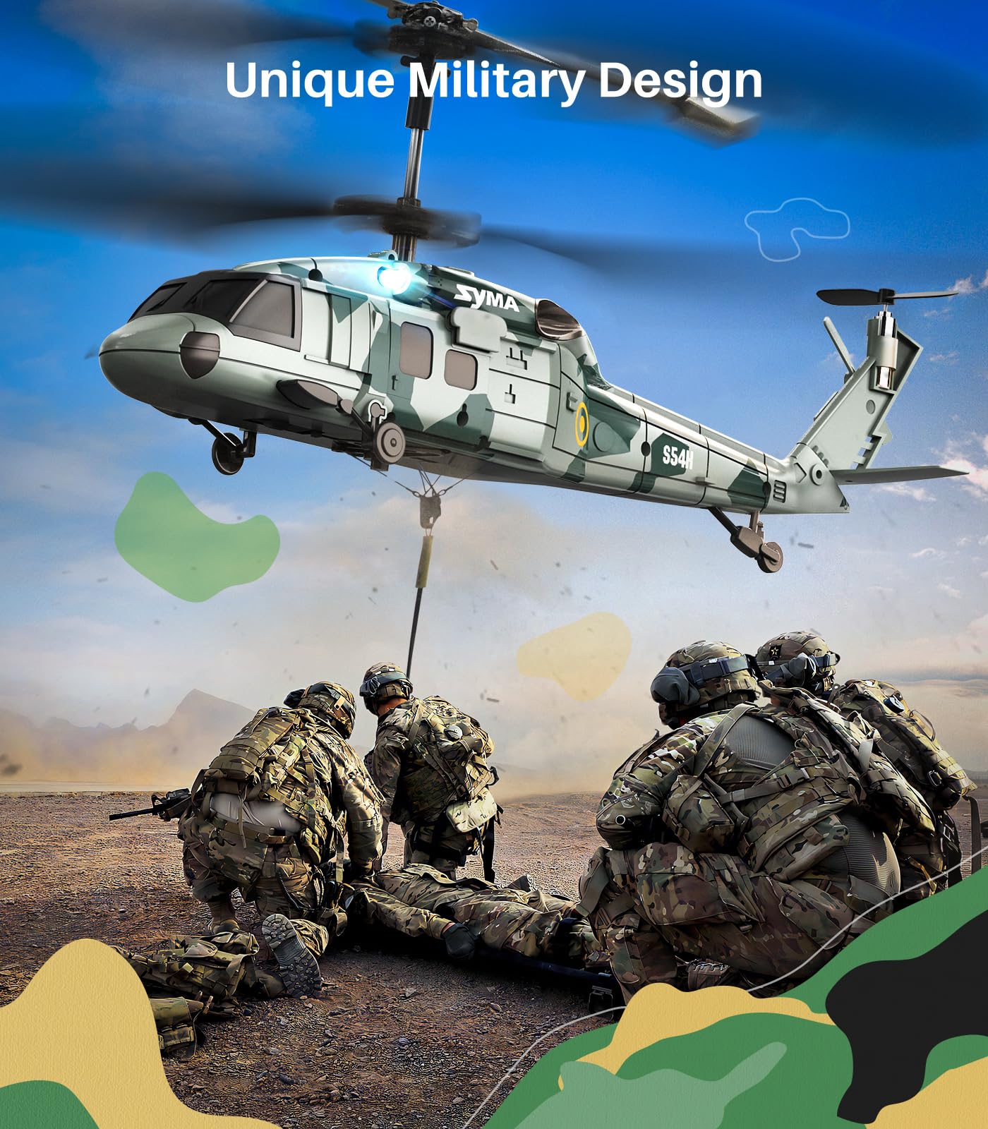 Syma Rc Military Helicopter S54H For Kids - One-Key Start/Landing, Altitude Hold, Upgraded Protection System, 3.5 Channel Toy Fo