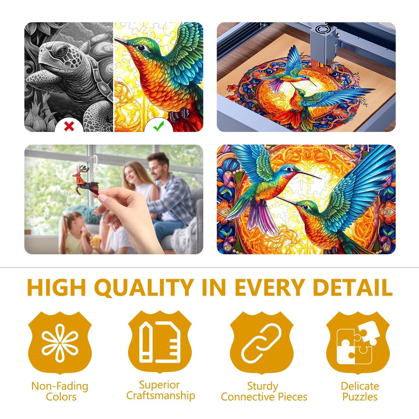 Wooden Puzzles for mature-themeds - Hummingbird Wooden Puzzle  Mandala Unique Shaped Wooden Jigsaw Puzzles for mature-themeds  Wood Puzzles mature-themed  Perfect for Birthday Gift  Family Game  300 Piece 13.8 x 13.8in