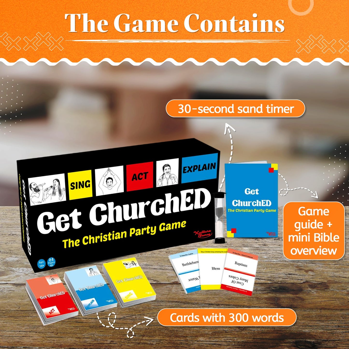 Kulture Games Get ChurchED - Christian Party Game for Family & Youth - Bible Trivia & Charades - Red Cardboard