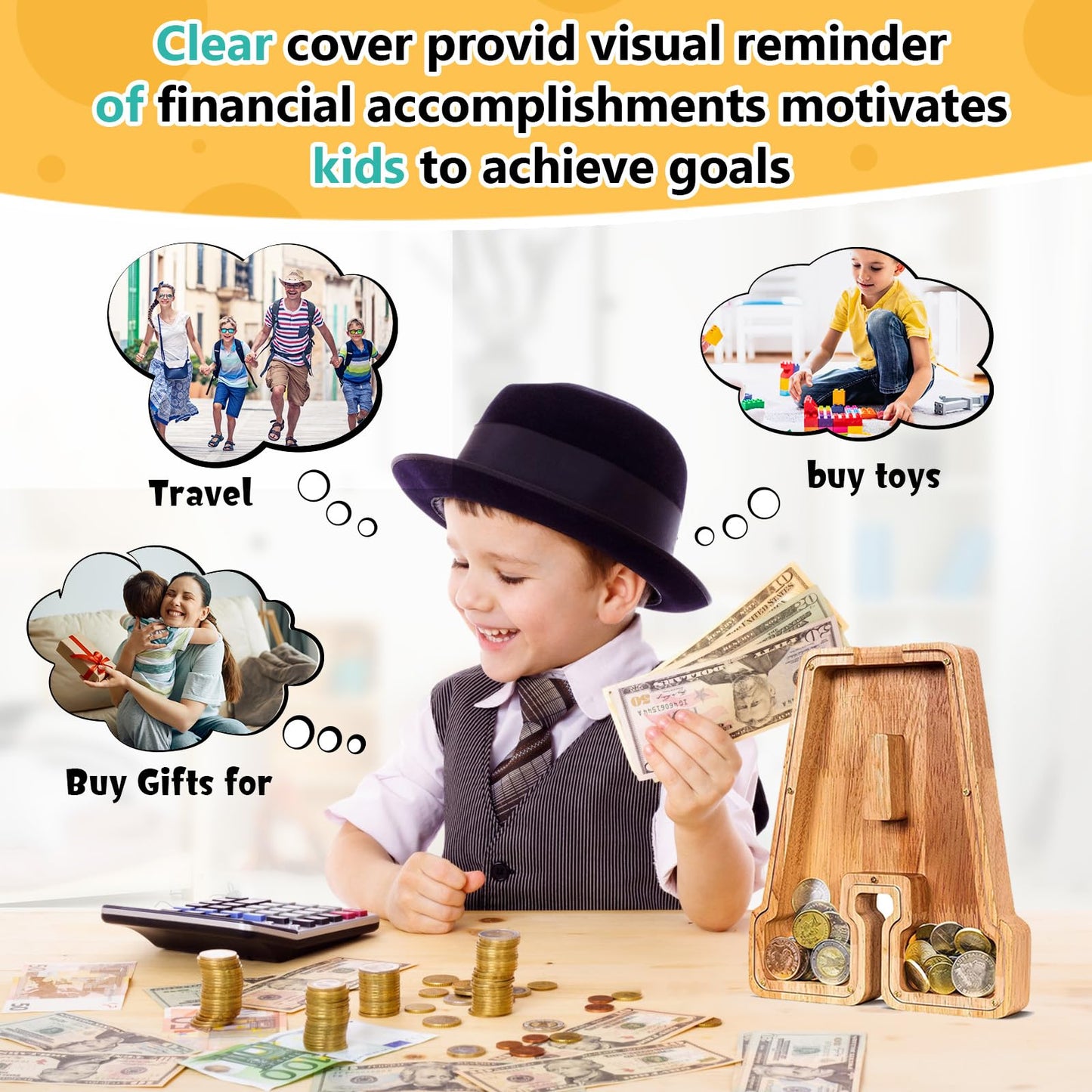 SummiDate Wooden Letter Piggy Bank| Piggy Bank for Boys Girls Toddler| Alphabet B Money Bank| Coin Bank Birthday Gift for Kids|Birthday Easter Gift for Kids (B)