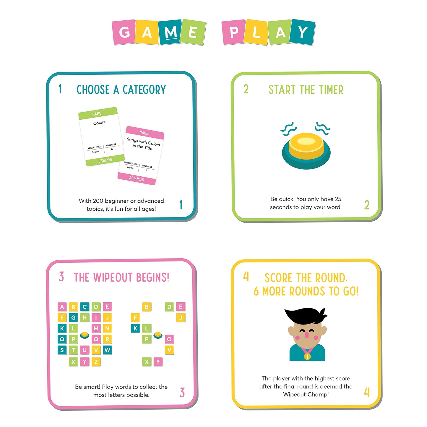 Gray Matters Games Word Wipeout: Easy To Learn Family Games For 2 To 6 Players | Fast-Paced Spelling Word Game For Family Game Nights | Fun Game For Adults & Kids 8 Years And Up