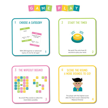 Gray Matters Games Word Wipeout: Easy To Learn Family Games For 2 To 6 Players | Fast-Paced Spelling Word Game For Family Game Nights | Fun Game For Adults & Kids 8 Years And Up