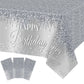 Silver Happy Birthday Party Decorations Silver Theme Table Covers Silver Glitter Birthday Party Tablecloths Supplies Diamonds Silver Party Tablecloths For Baby Shower Wedding Birthday Parties Supplies