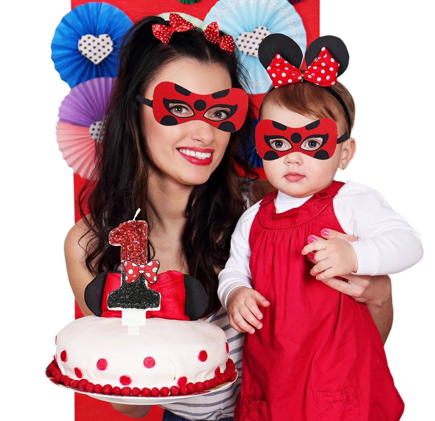 Variouslife Number 2 Birthday Candle - Red Black Sequin with Bow, Glitter Cake Decoration, Synthetic Wax, Ideal for 2nd Birthday Celebrations