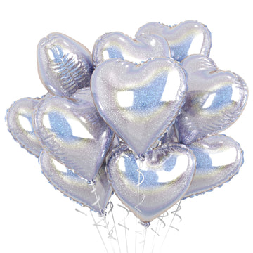 Glitter Silver Foil Heart Balloons, 10Pcs Silver Heart Shape Balloons, Valentines Balloons 18Inch Love Foil Balloons Helium For
