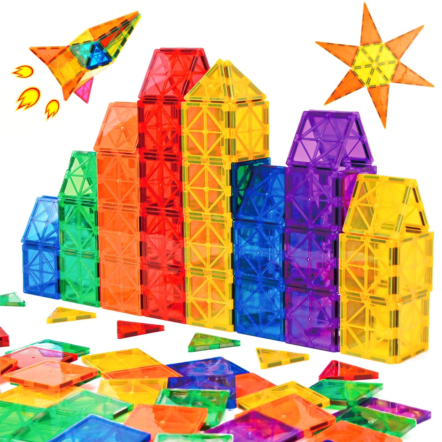Gemmicc Magnetic Tiles, Magnet Toys Building Blocks For Kids, Stem Approved Educational Toys, Magnet Puzzles Stacking Blocks For Boys Girls,55 Pcs Starter Set