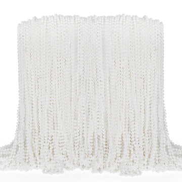 100PCS Bead Necklace, White Mardi Gras Beads Necklaces Bulk, 33'' Metallic Round Beads Accessories, Bead Necklace Holiday Events