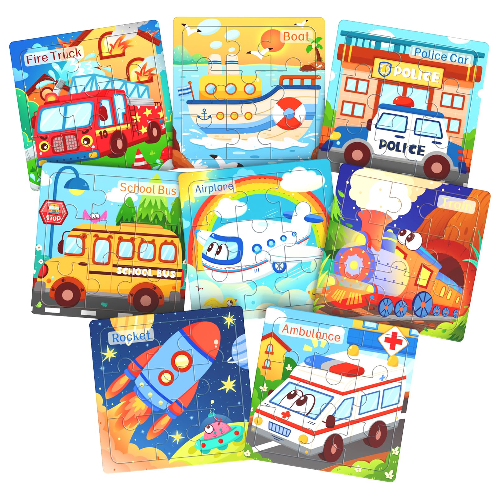 Zeoddler Wooden Puzzles For Toddlers, 8 Pack Vehicle Jigsaw Puzzles For Kids3-5, 9 Pieces Preschool Learning Activities, Learnin