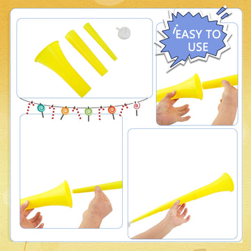Cagemoga 6 Pieces Collapsible Stadium Horn 24 Inch Plastic Trumpet Horn Stadium Horn Noise Maker For Sporting Events Sports Themed Party Supplies (Yellow)