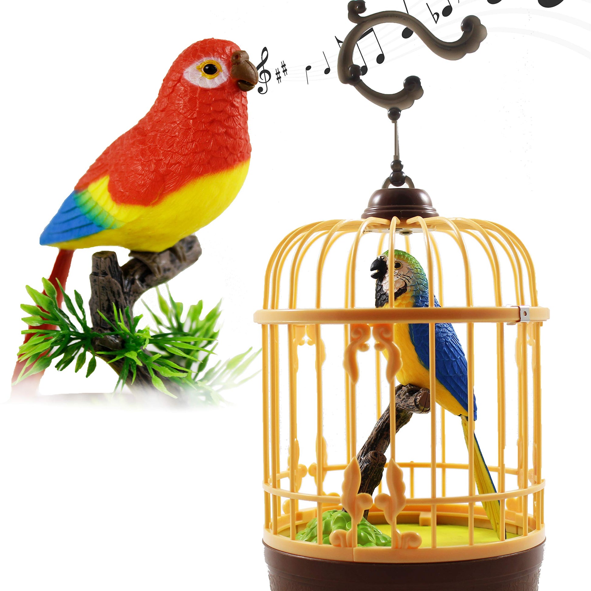 Chirping Bird in Cage - Realistic Singing & Moving Bird Toy with Lifelike Sounds  Motion Sensor & Beak Animation | enhanced Desk & Room Decoration | Battery - Operated