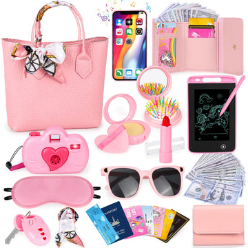 Meaicezli 35Pcs Little Girl Purse Toy Set, Toddler Purse Girl Toys Age 2-6 With Pretend Makeup, Play Kids Purse Princess Birthda