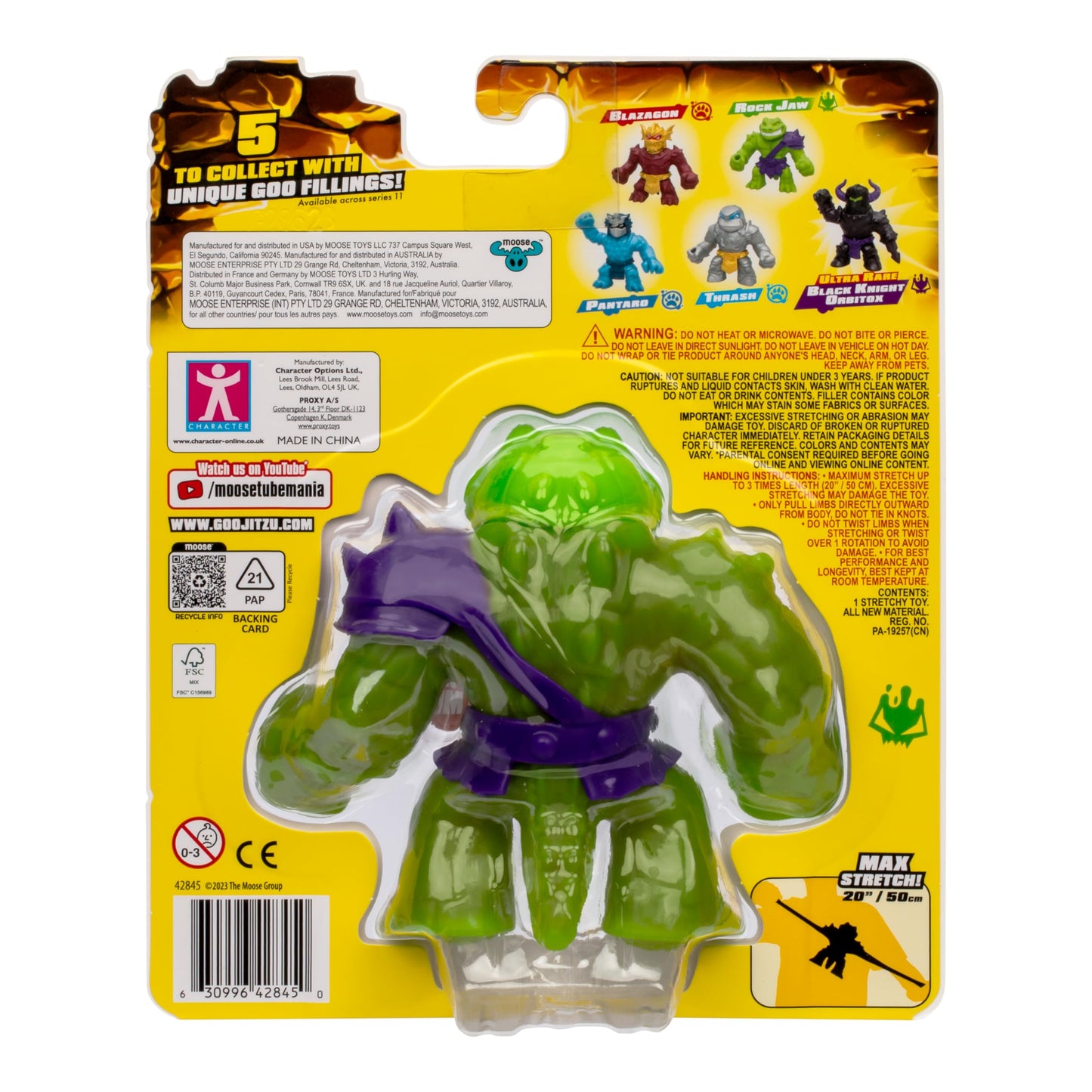 Heroes of Goo Jit Zu Stretch Strikers Hero Pack - Rock Jaw Action Figure, Multicolor, Stretches 3X Size, Model 42845