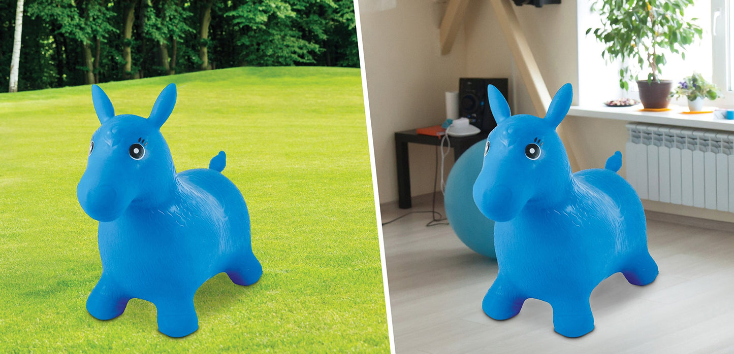 LEXiBOOK Inflatable Jumping Horse, Blue, Durable Plastic, One Size, Model BG050, Manual Pump Included
