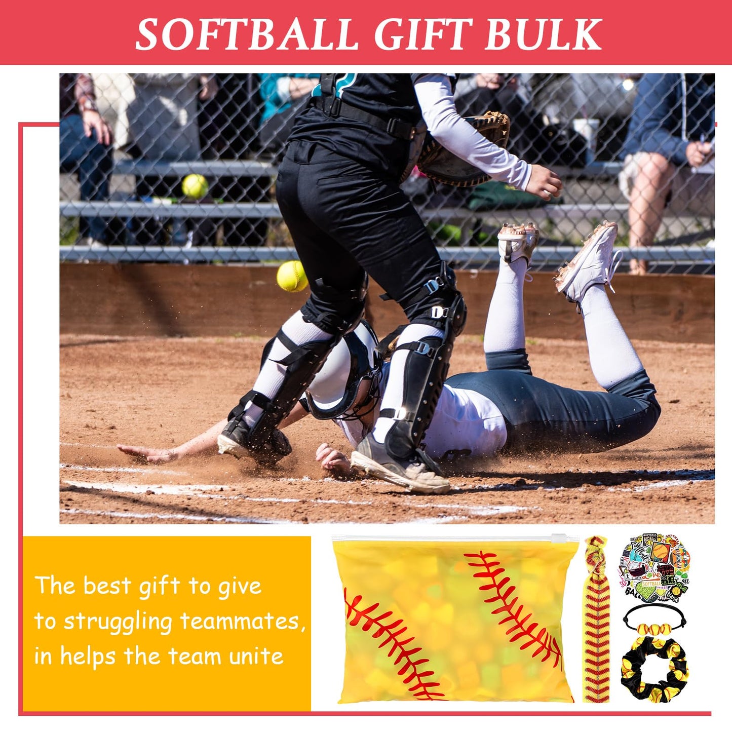 Yeyeplum 98 Pcs Softball Party Favors Include Softball Goodie Makeup Bags Bracelet Hair Bands Hair Ties Sticker for Sports Team