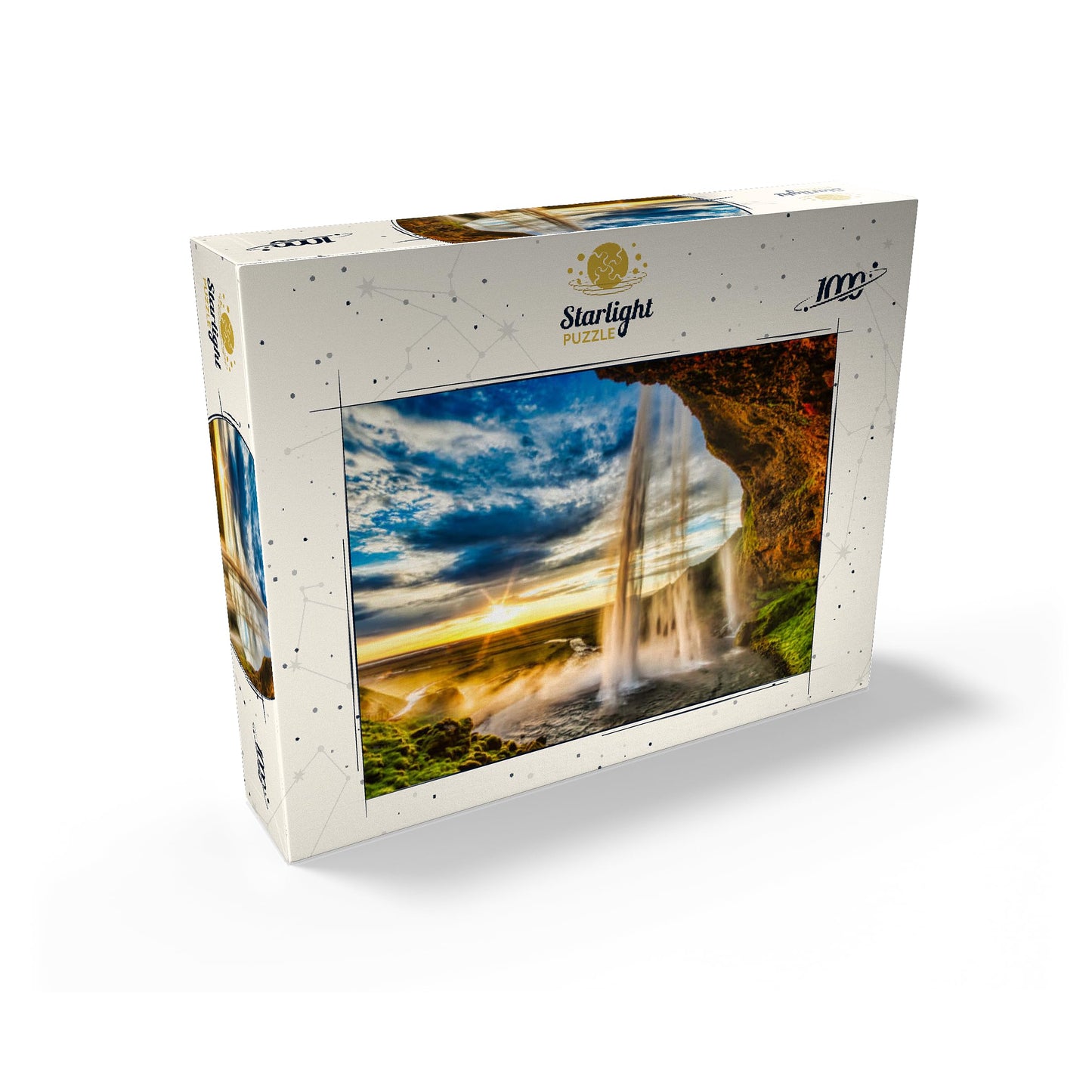 MyPuzzle 1000 Piece Jigsaw Puzzle - Seljalandsfoss Waterfall Sunset, Colorful Cardboard for Adults