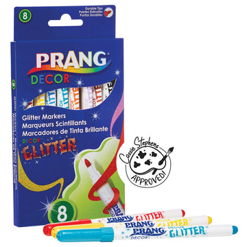 PRANG Decor Glitter Art Markers, Fine Tip, Washable, 8-Color Set (74008)