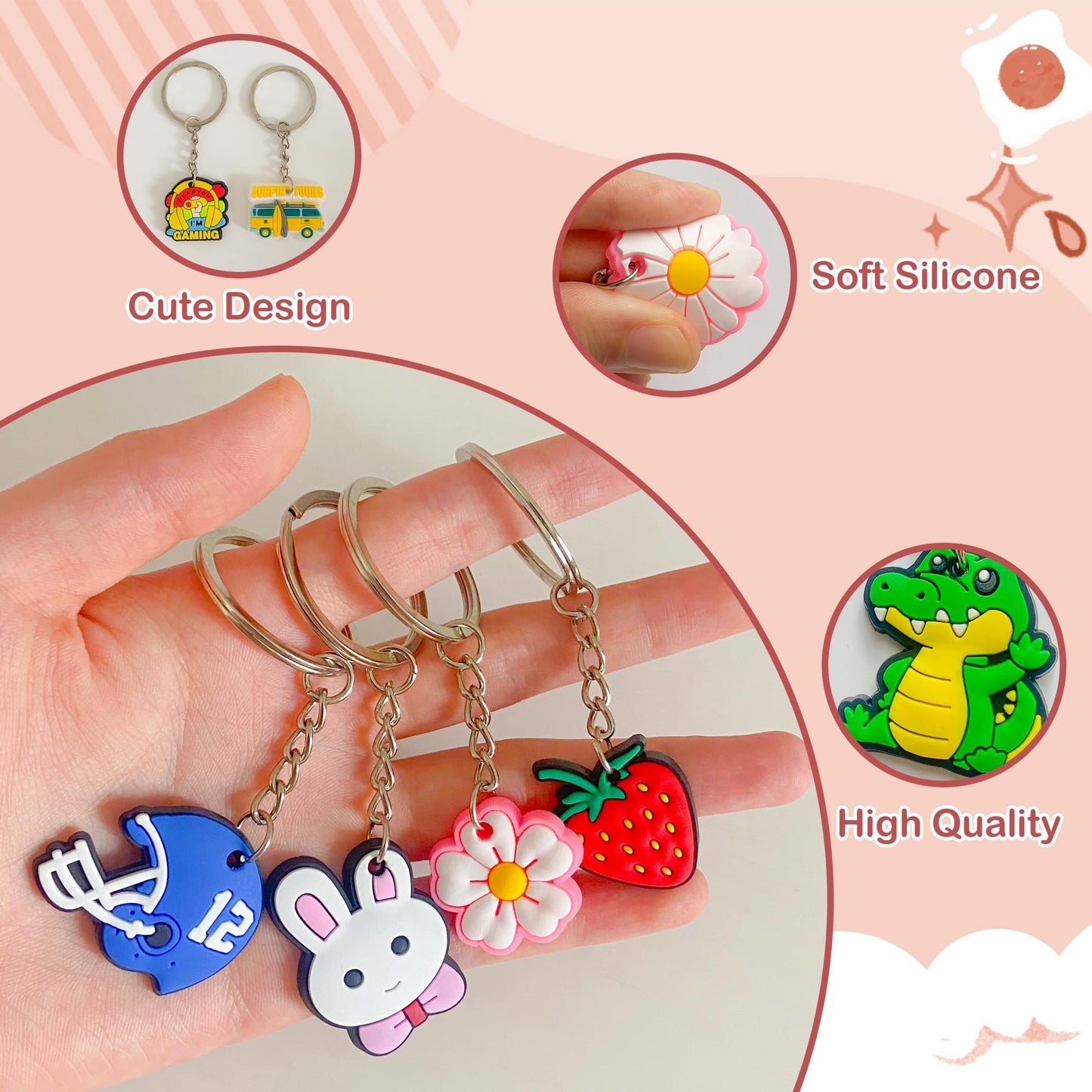 Jongdari 40pcs Cute Keychains for Kids, Random Different Cartoon Assorted Mini Funny Backpack Key Chain Charms Bulk, Classroom P