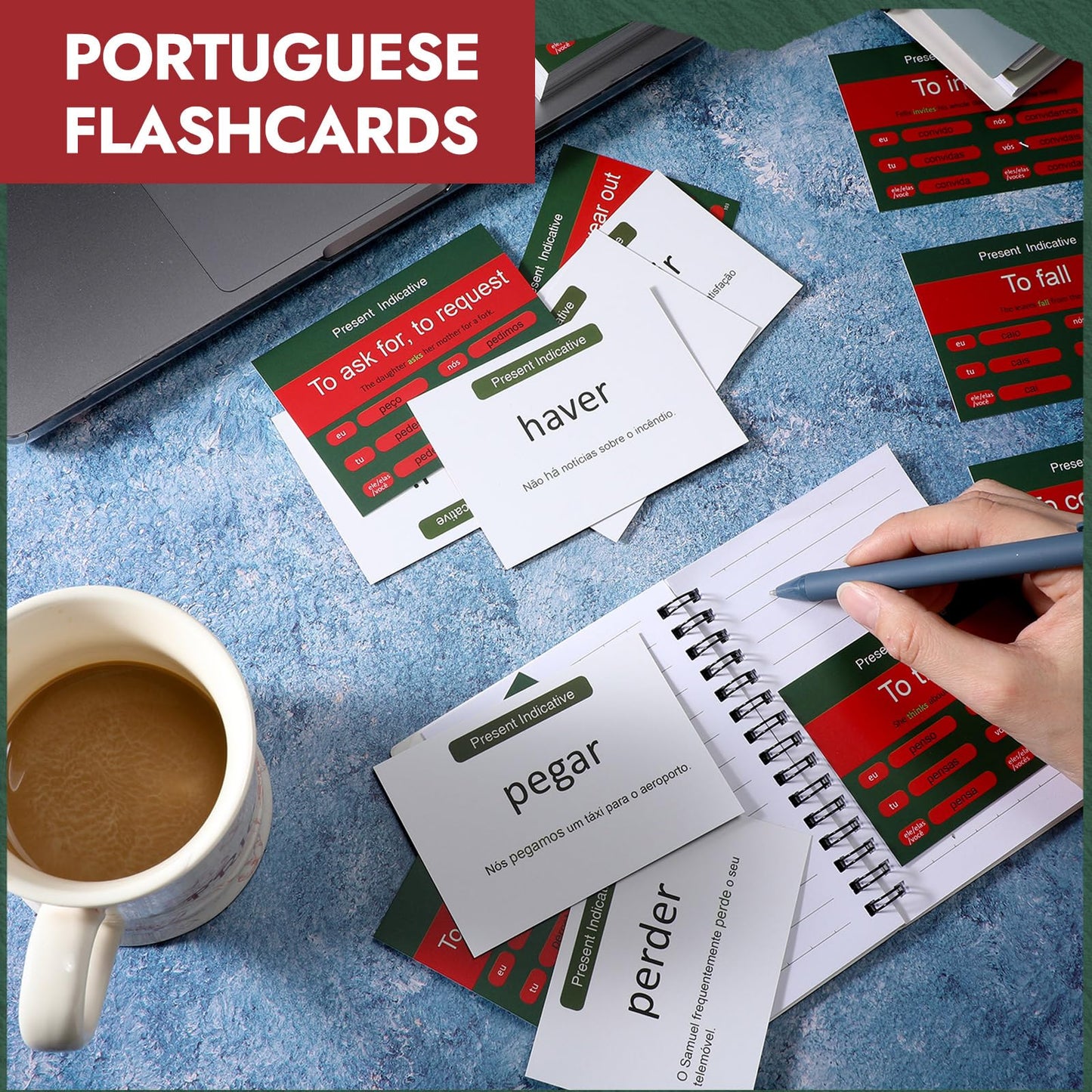 Resurhang 200 Pcs Portuguese Flashcards Portuguese Verb Conjugation Present Tense Flash Cards English for mature-themeds Study
