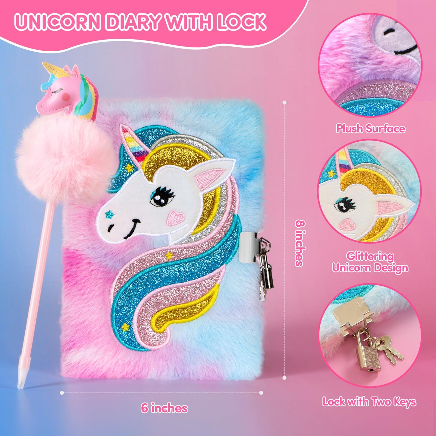 Unicorn Gifts for Girls, 10 PCS Unicorn Toys with Light Up Star Pillow Plush Diary DIY Water Bottle Kits for Birthday, Christmas