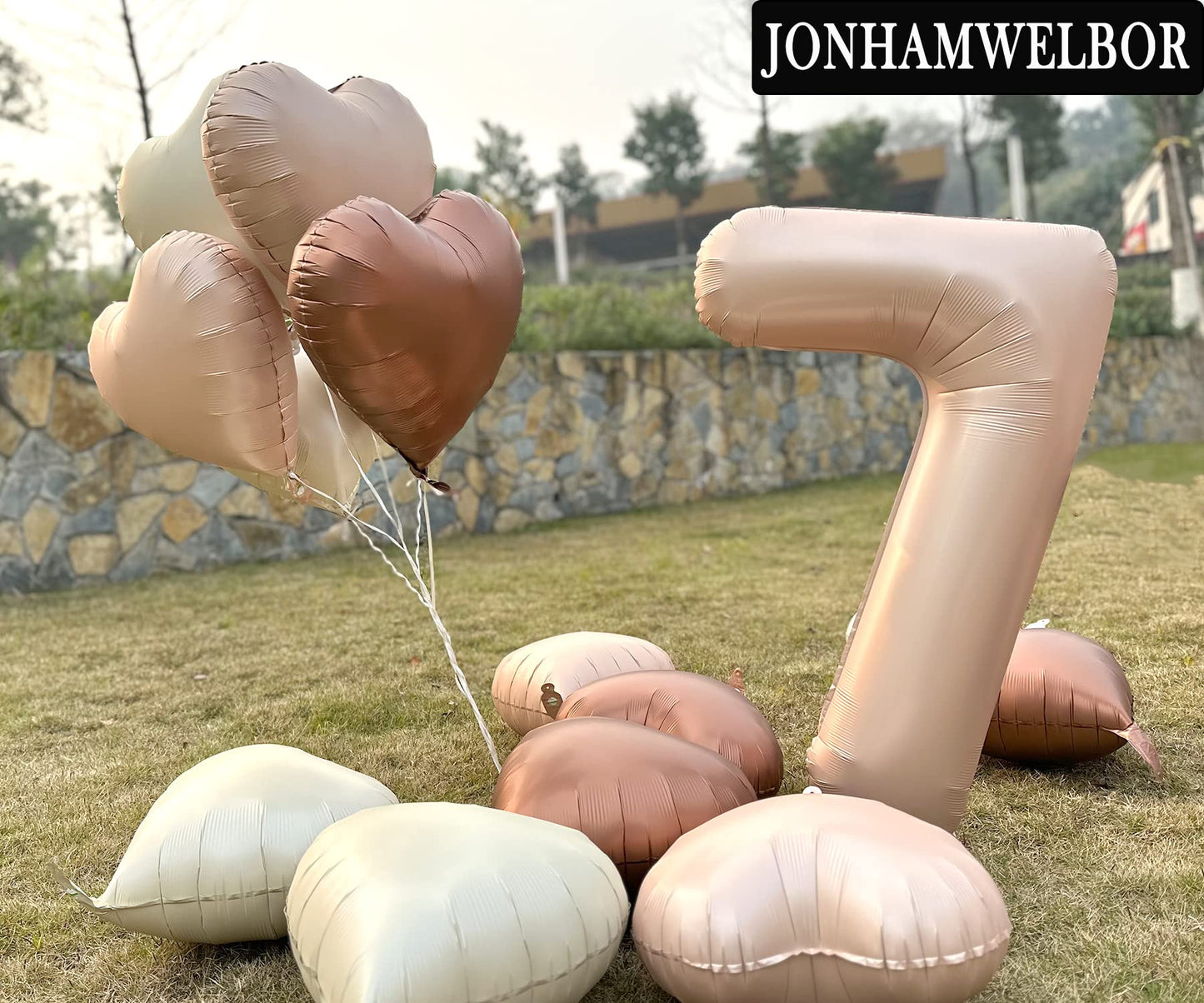 Jonhamwelbor 40 Inch Caramel Number 7 Balloon Retro Brown Large Jumbo Big Giant Helium Foil Mylar Number Balloon With Heart Ball