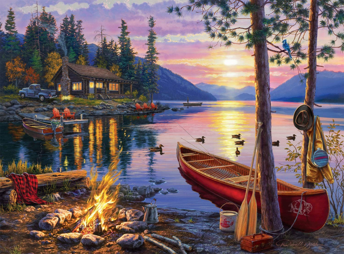 Buffalo Games 1000 Piece Jigsaw Puzzle - Darrell Bush Canoe Lake - Multicolor Paperboard - Perfect for Game Nights, 26.75 x 19.75