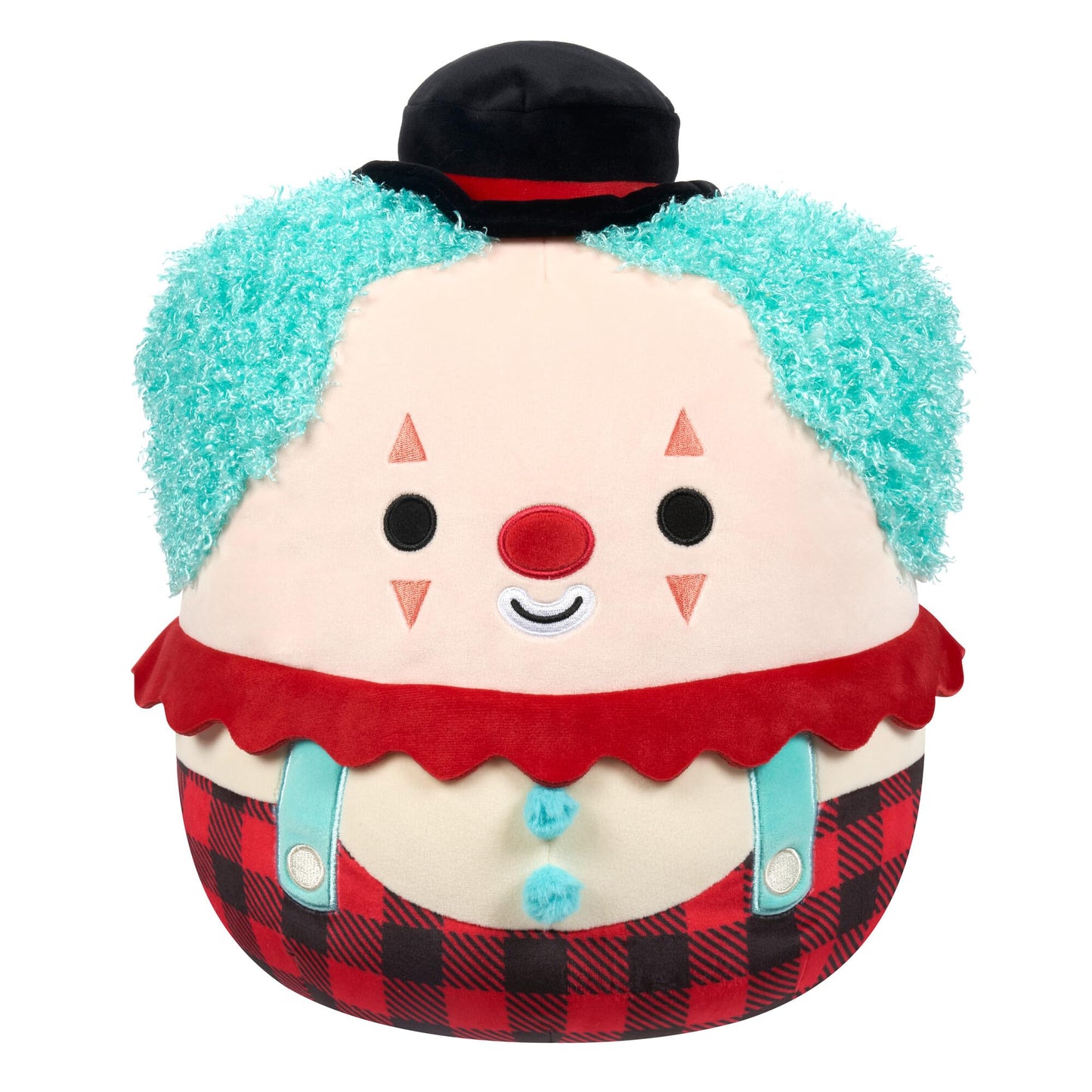 Squishmallows Original 12-Inch Ukee Clown Plush - Teal Hair, Black Bowler Hat, Red Clown - Official Jazwares Model SQCR05849