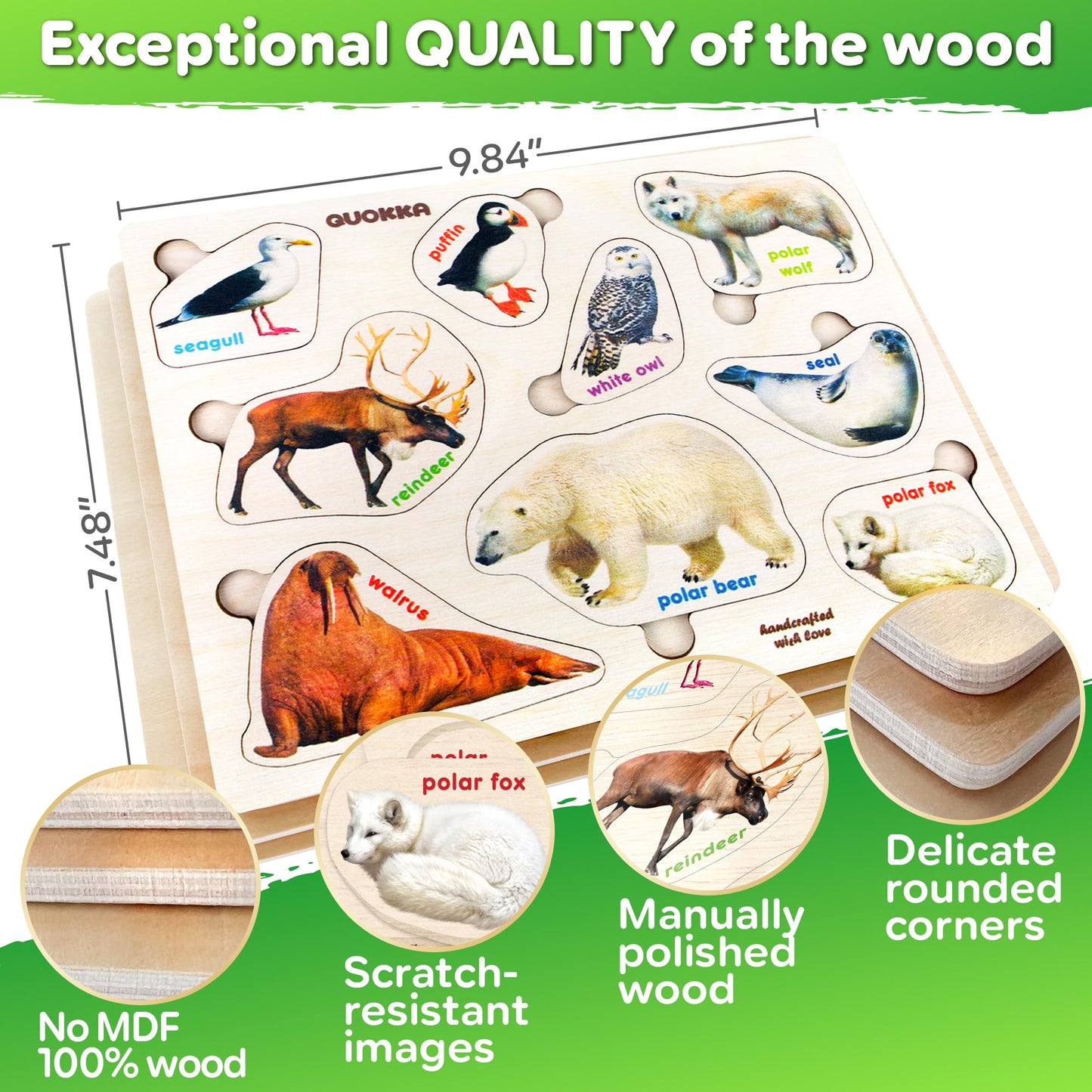 Quokka Wooden Puzzles For Toddlers 1-3 – 3Xset Kids Puzzles Ages 2-4 – Montessori Toy Puzzles For Toddlers 3-5 – Wood Toy Learning Realistic Insects - Arctic Animals - Birds For Boy And Girl