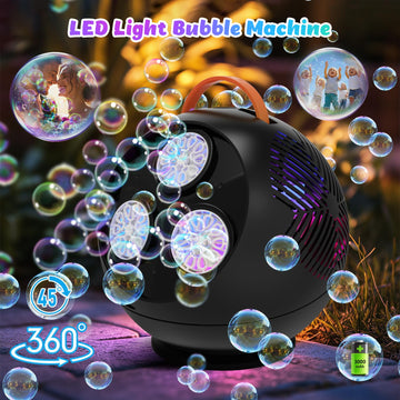 Bubble Machine for Kids Toddlers,45/360 Automatic Rotation Spherical Bubble Maker Toy with RGB Light,Rechargeable Type-C Charge