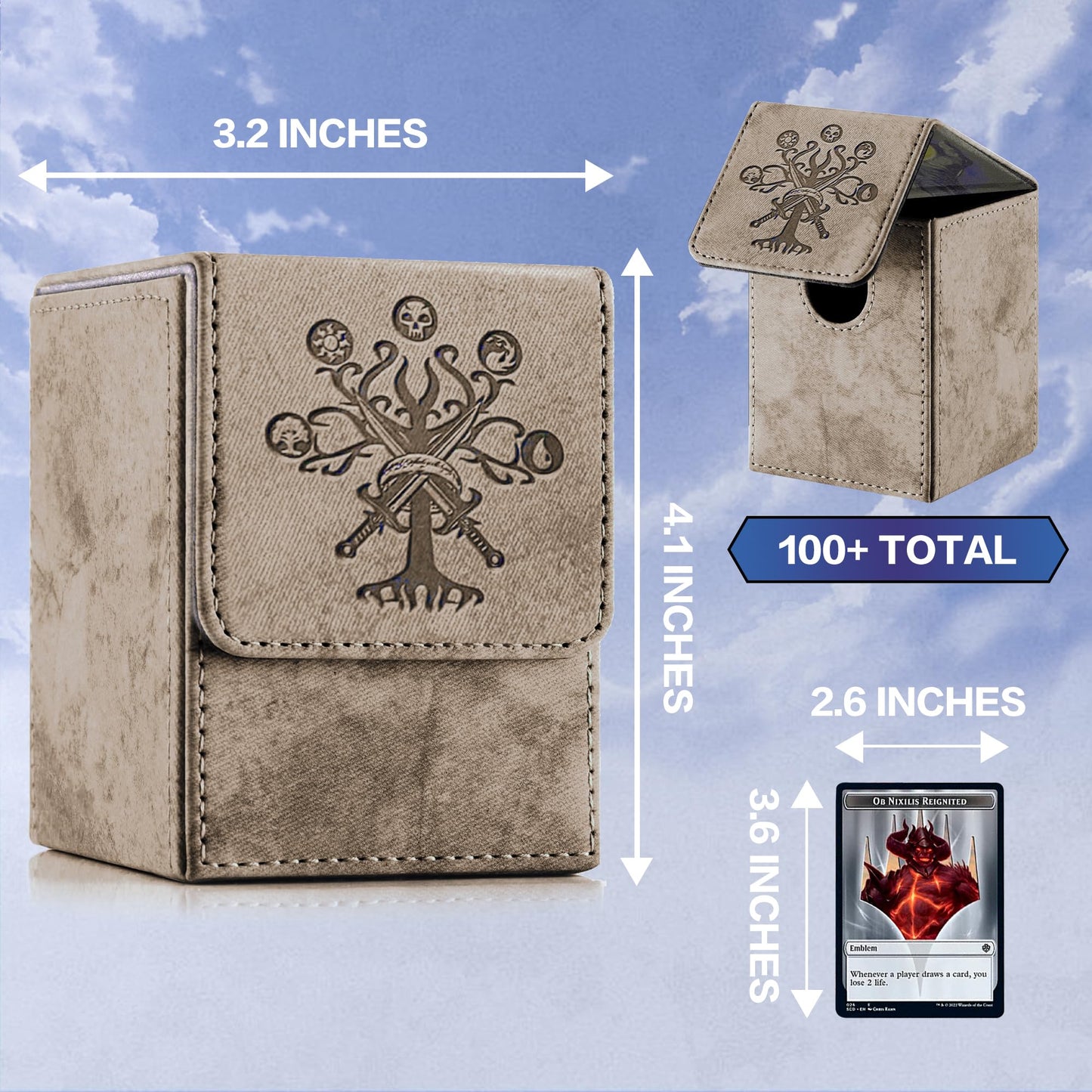PROMAXIBINDER MTG Card Deck Box  Commander Deck Box Fits 100 Single Sleeved Cards  Storage for TCG/MTG Crads  PU Leather Strong Magenet (Mud  Tree)