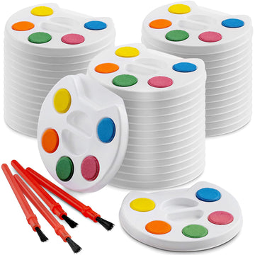 Bedwina Mini Watercolor Kids Paint Set - (Bulk Pack Of 24) - 5 Watercolor Paints, Palette Tray And Painting Brush, For Art Party Favors And Paint Party Supplies