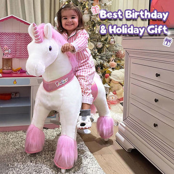 Ponycycle Ride On Unicorn Horse For Kids Toddler Rocking Horse (With Brake/ 30' Height/Size 3 For Age 3-5) Pink Unicorn Plush Kids Ride On Horse Toys Rideable Unicorn Ride-On Birthday Gifts Ux302